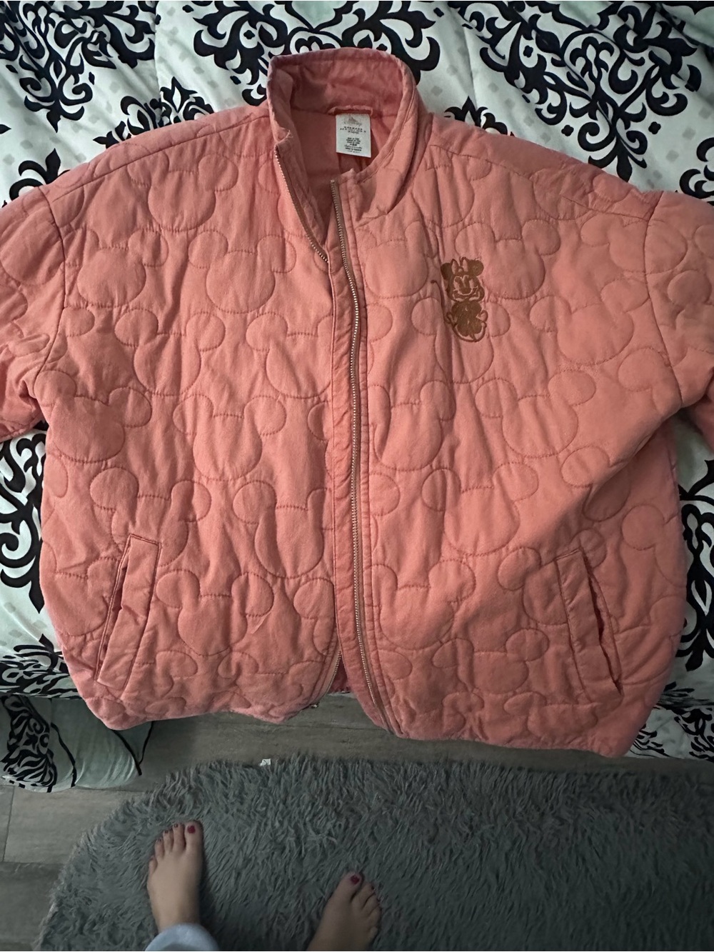 Disney Coral Pink Quilted Puffer Jacket with Character Patch